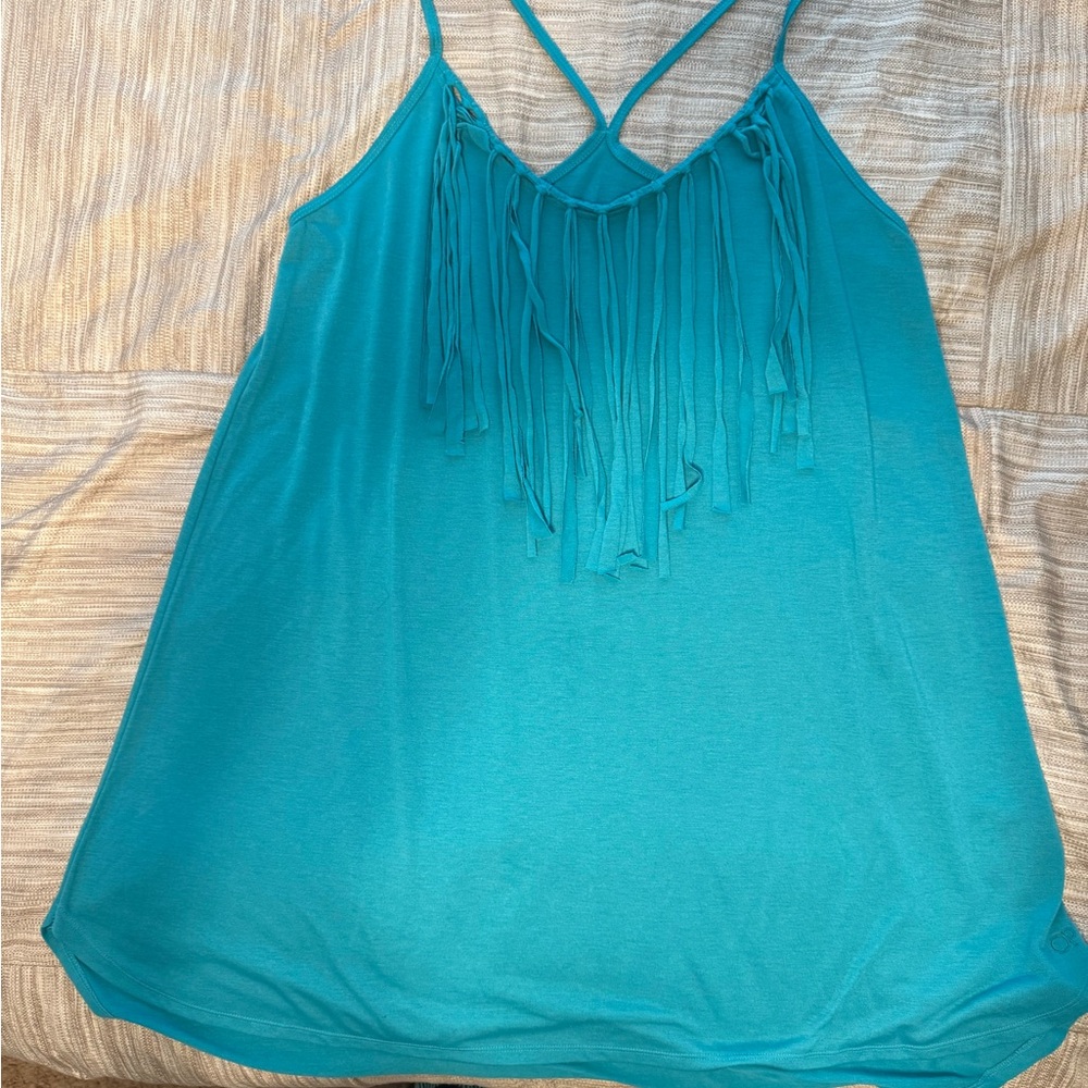 OP Teal Fringe Women's Swim CoverUp sz L